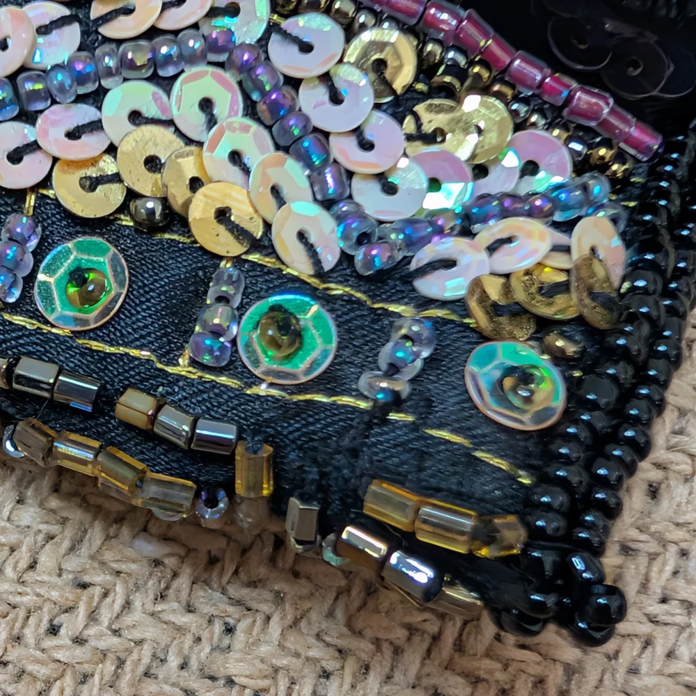 Beaded Sequin Evening Clutch Bag in Black Multi